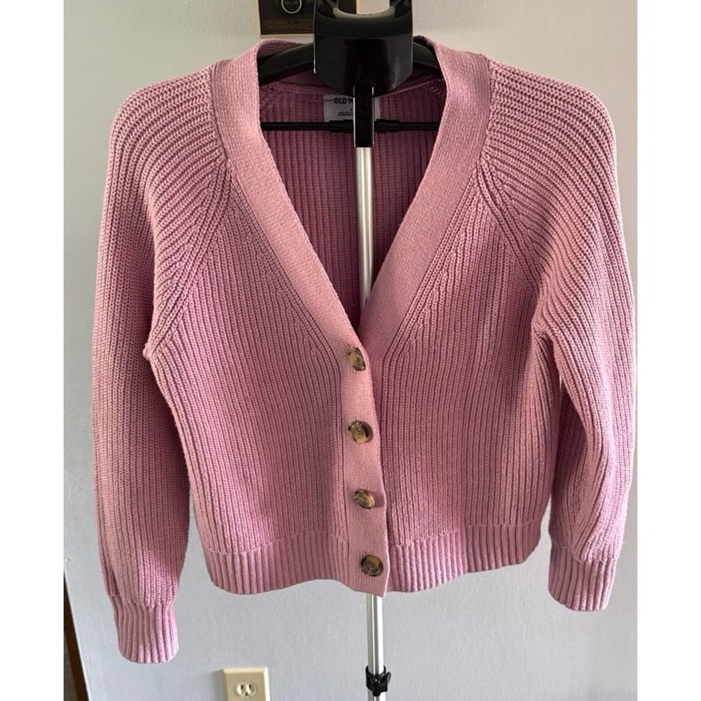 Old Navy Women's Pink Purple Ribbed Button Front V-Neck Cardigan Sweater Size S